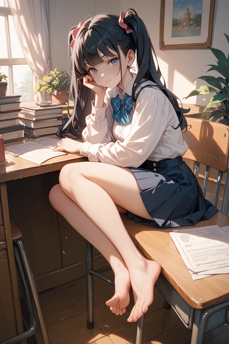 very cute and beautiful girl,(Very detailed美しい顔), (smile),blush,Black Hair,Seraphim,(White Hair、long hair),(White Shirt、Pleated navy blue pread your legs、Squat)、Sitting、(From below)、(Lace panties), Country road, (Highest quality,masterpiece:1.0),Absurd,High resolution,Super detailed,Very detailed,32K,8k resolution, Intricate details,Movie Scenes,Detailed Background,alone,Dynamic Angle,