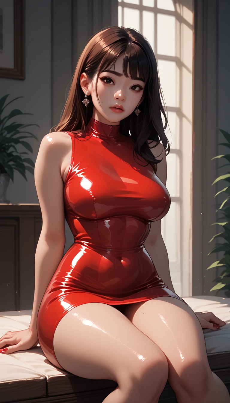 woman wearing a tiny red dress in top, blue jeans in down, UHD, ultra realistic, ultra resolution, ultra quality, fully detailed, ultra detailed, 16K, cinematic light, street in background, hat, suglasses,