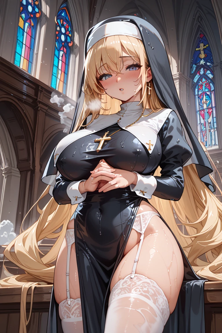 Nun in see-through underwear、Beautuful Women、Super super huge big、smil、blond hair、