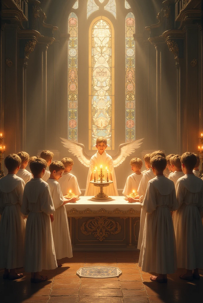 altar, monstrance, child,guitar
