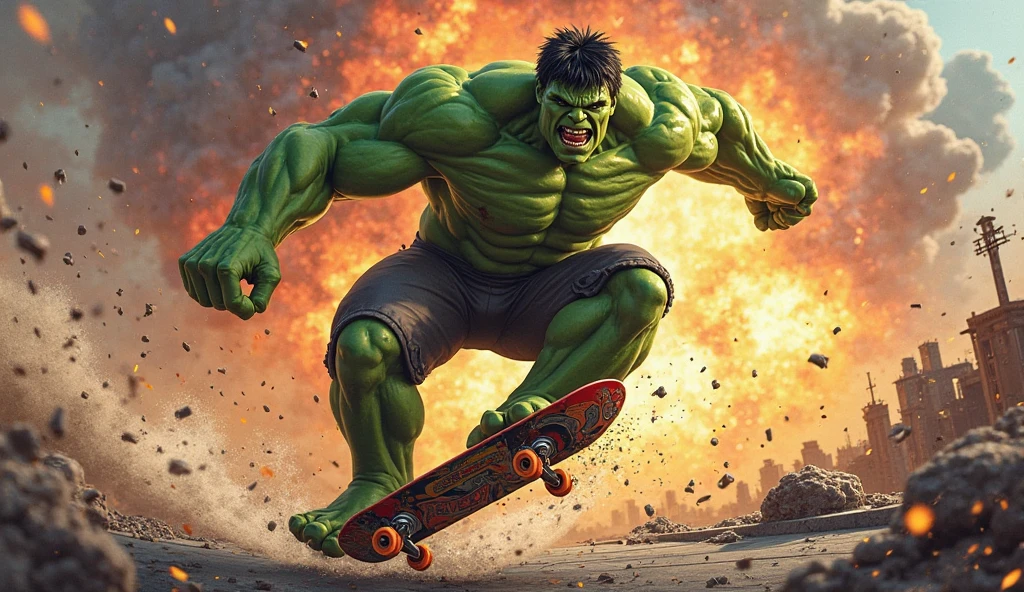 Hulk skateboard, octane render, unreal engine, highly detailed, intricate