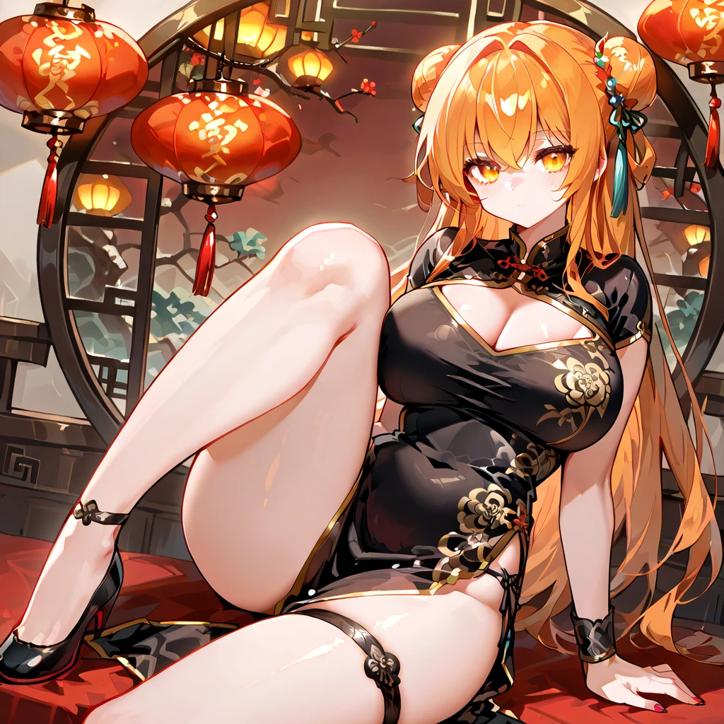 1 fox girl, fox tail, fox ears, very long hair, (seductive smile:1.2), (parted lips:0.8), cute, 
bare shoulders, bare arms, armpit, (collarbone:0.7), large breasts, (underboob:0.9), sideboob, thighs, 
(sideless:1.1), vietnamese yellow dress, 
(leaning back:1.1), (crossed legs:1.1), on vietnamese boat,  night, 
sharp focus, looking at viewer, from side, (from below:0.8), dutch angle, 
(light red theme:1.2), (light red tone:1.1), (orange tone:0.9), illustration, (anime coloring:1.1), 
(masterpiece:1.3), (best quality:1.5), newest, (intricate details:1.2), ai-generated, 