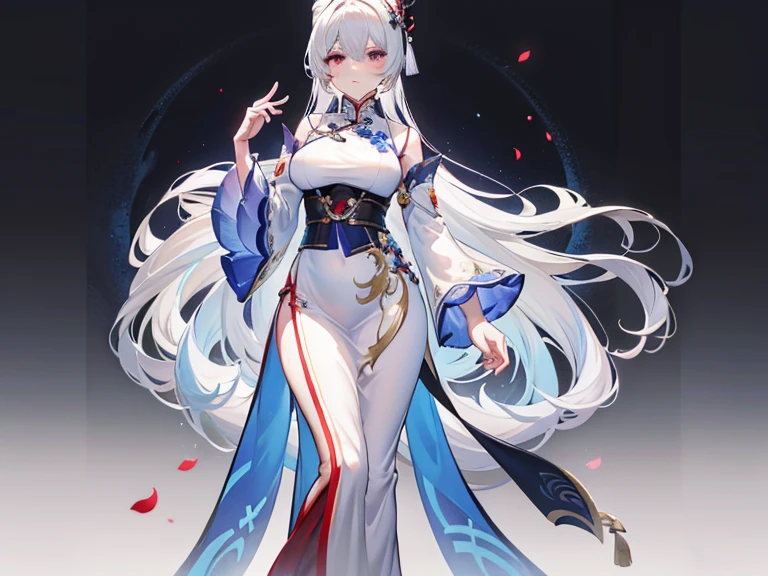 1 Girl, White的头发, White睡衣,White, Wearing too little,A masterpiece of smiles, best quality, 8K picture quality, beautiful, attractive, gorgeous, Keqing,Fox Girl,Huge breasts,High heel