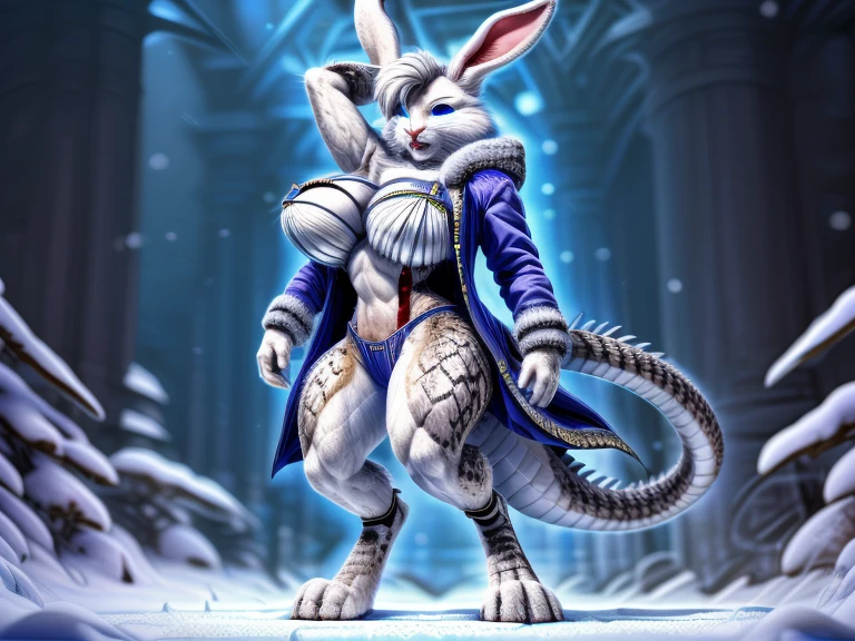 furry woman with bulge, wolf, solo, one piece suit