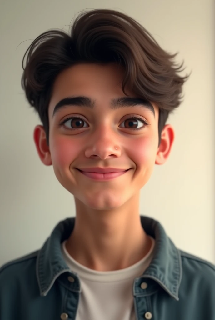um menino de 15 anos, estilo Pixar disney, com cabelo curto liso, e no fundo nova York, e com roupa do Manchester city, e uma bermuda branca