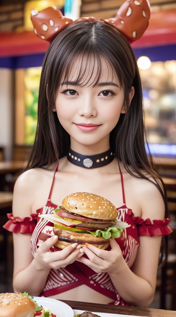 14-year-old Tifa Lockhart holds a hot dog on a hill with a beautiful night view