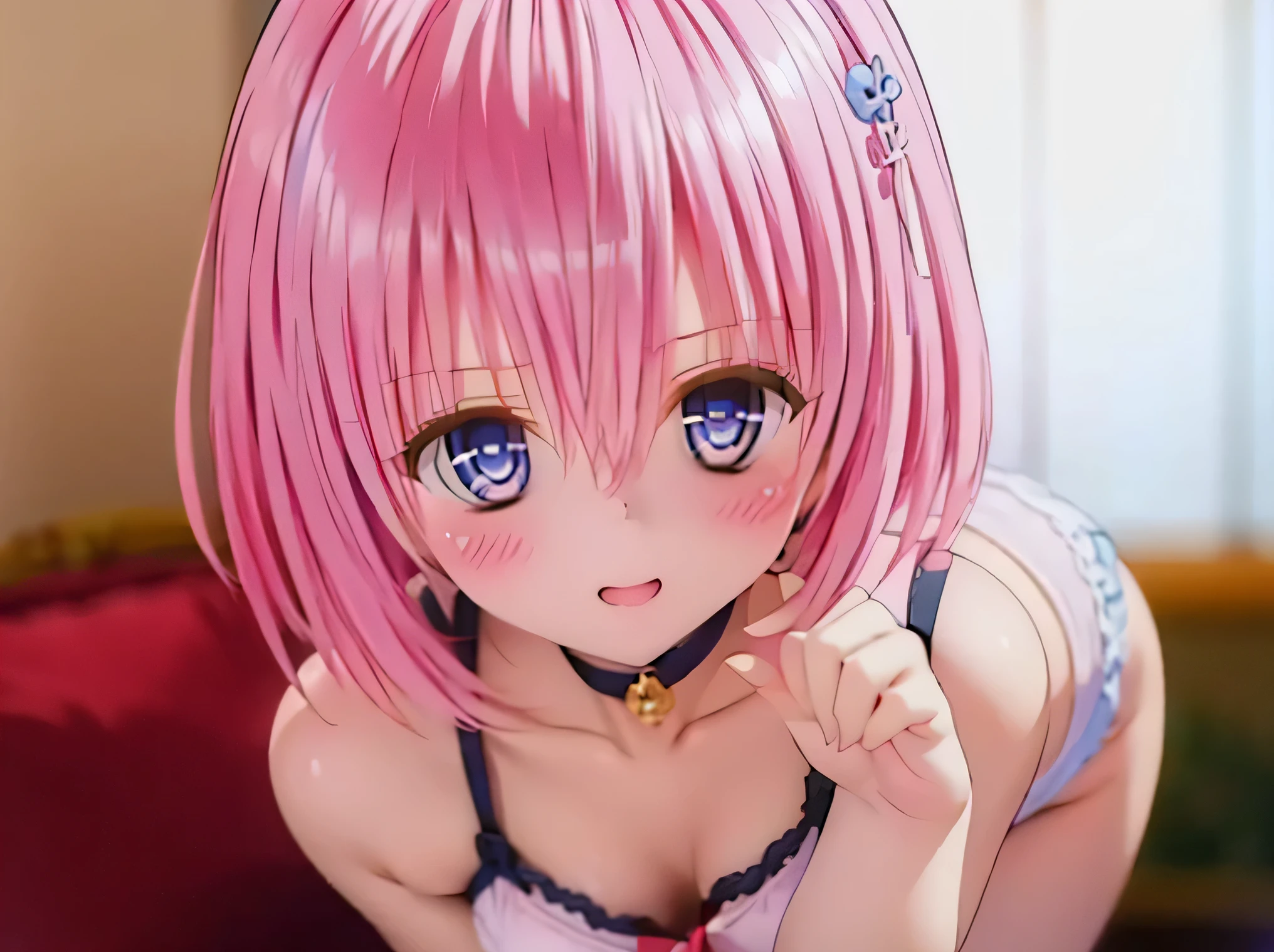 masutepiece, Best Quality,   1girl in,Komeiji Satori,Ahoge, Pink hair,Pink eyes,Short hair,shairband,  3rd eye, Bedroom background,fullnude、It is dripping with the mouth open and the tongue sticking out、enchanting posture、Happy face、full body seen、Are sleeping、laying on back
