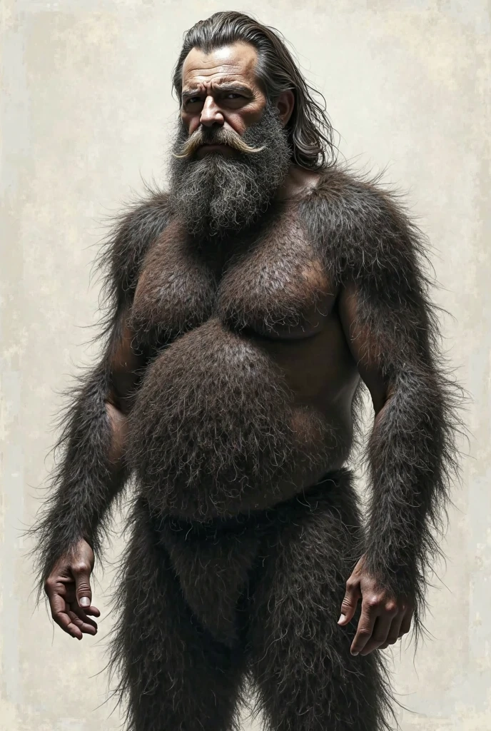 Historical, primitive, caveman, Neanderthal, heavyset, tall, very muscular, dark stubble, thick arms, thick legs, rounded pecs, shirtless, dark brown skin, hdr, photorealistic