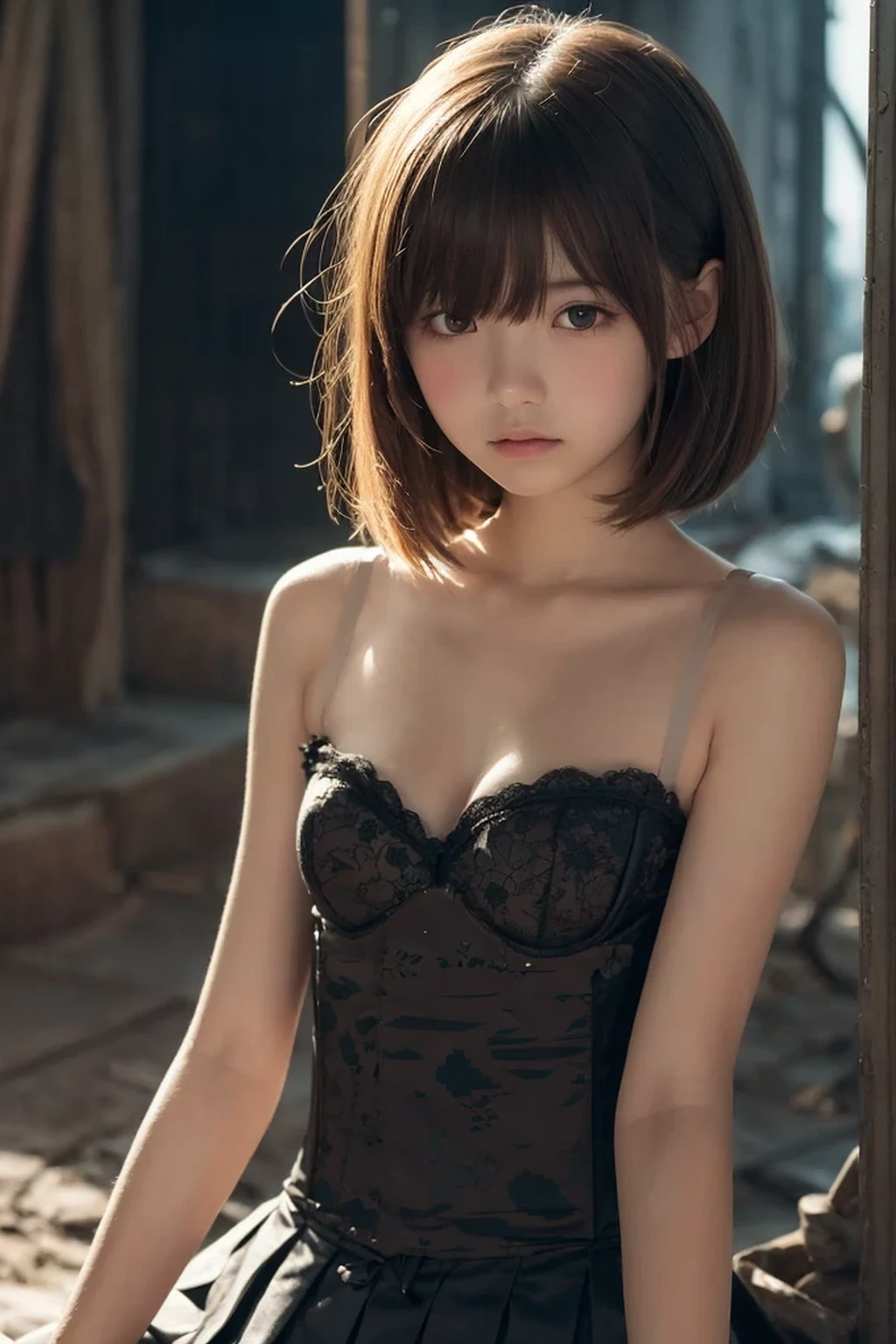 (( huge breasts :1.4 )), one girl, (a beauty girl, delicate girl:1.3), (15 years old:1.3),
break, nsfw, (panties, gothic moe clothes, ruffle, lace, skirt:1.3), panties,
break, very fine eye definition, (symmetrical eyes:1.3),
break, (street snap, crouching, knees up:1.3), perfectly trimmed fingers,
break, small breasts, brown eyes, parted bangs, brown hair,
break, (eyes and faces with detailed:1.0),
break, (masterpiece, best quality, ultra detailed, detailed face, 8k)