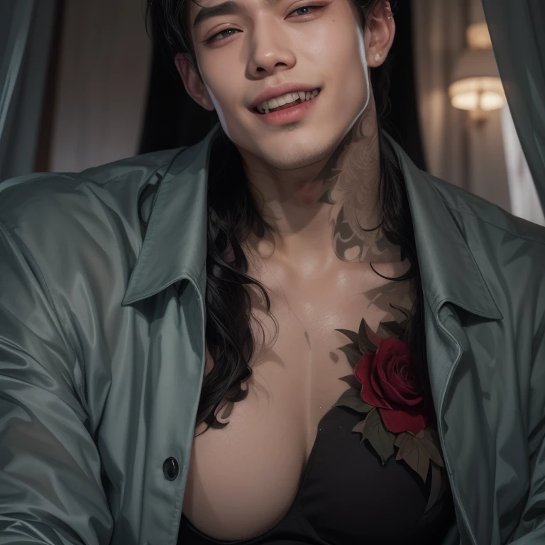 Look into the eyes,　Look at me　Look at me,　Look at me,　Look at me,　Look at me　Look at me,　Look at me,　Look at me,　Front of face,　Front face,　Cross-legged,　indoor,　Brown Hair,　bangs,　Sweat,　clavicle,　clavicle,　Cross-legged,　Earrings,　Look at me,　Private room,　bed,　belt,　Abdominal muscles,　Abdominal muscles,　Abdominal muscles,　Abdominal muscles,　Black Mask,　Black Mask,　White skin,　Slimy,　Slimy,　(Naked under the suit,pants,tattoo:1.5)