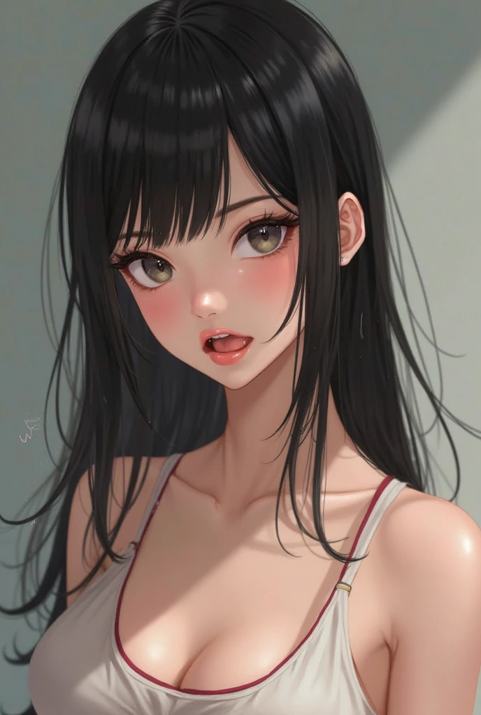((best quality)), ((masterpiece)), (detailed), perfect face. Black hair. Anime girl. Asian girl. Black eyes. Ahegao. Rolling eyes. Sticking tongue out.