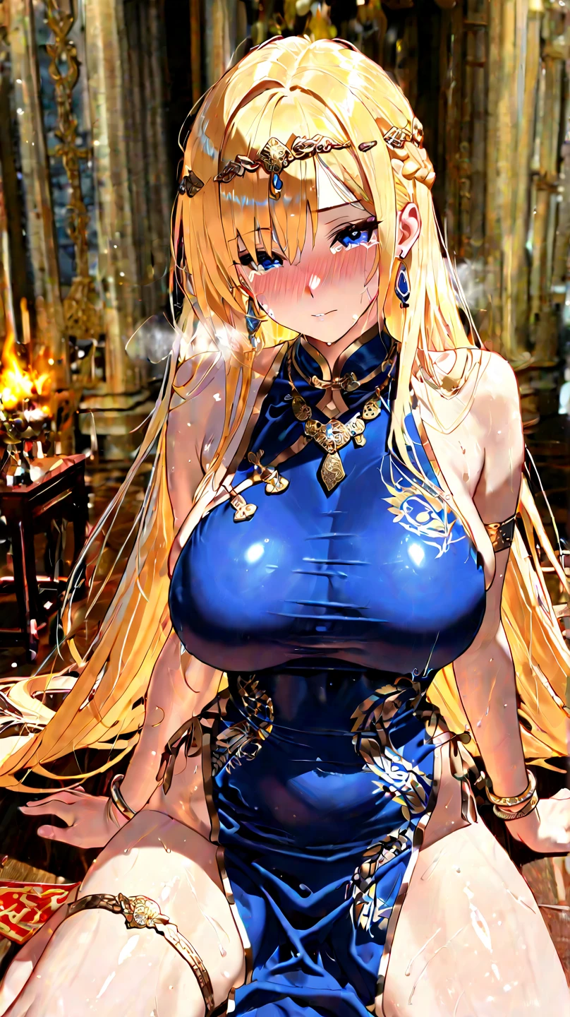 Camel Toe:1.4、(Sweat)、(vapor)、(((Long gloves:1.3)))、、Knee-high socks、Open your thighs wide to the left and right、crouch on the ground、Show the audience your crotch, (、, Spread your legs:1.3, ))、1、Absurd、、golden headband、Flat lighting、elevation、sexy pose、Highest quality、Complex、Surreal、perspective, Very detailed, Detailed Background, shape、1 Girl、alone、Big Breasts、A light smile, Embarrassing, blush, (()), Long gloves、- Elbow hand pockets、Nipples、sexy、Sensual, Huge breasts, White Chinese Dress, (Cheongsam with slit:1.3),), Bridal Legwear, (Asymmetrical legwear:1.1), Lace trim, (Showgirl skirt, Cross lace skirt, Tight Skirt, See-through skirt:0.5), , Single Bridal Gauntlet, (Bridal Garter:1.1), A beautiful woman with supple curves, Bare shoulders, Cowboy Shot, church, Bushes, wood, maniac, dynamicライト, dynamicシャドウ, the wind is strong, Stomach,Knee-high socks、Long gloves,Knee-high socks、Long gloves、Enchanting、Inviting、sexy、dynamic、Crouching。With legs spread。Sitting、On all fours