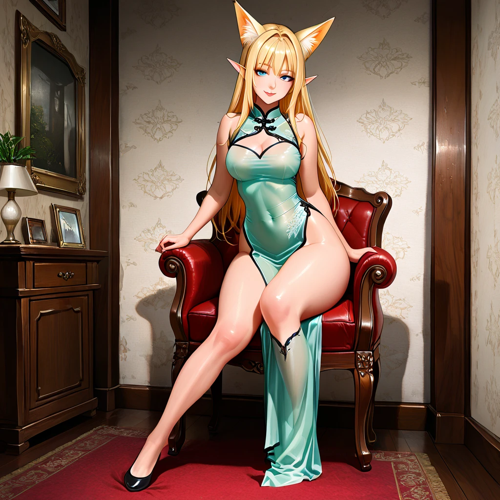 high-level image quality、​masterpiece、8K、detaileds、1 persons、独奏、20-year-old woman、One person on the screen、Uma Musume（satono diamond）、Lady、Mature girl、chestnut brown hair、High amount of hair、Bangs in the middle crack、Both ears are hidden by hair、The hair on the head has a partially white diamond-shaped pattern、Bangs are 7/Super long hair、Braids、half up、Hair up to the waist、Hair is very long and straight、cuticle、Nice、Princess、Very small green scrunchies on the right、very long pointed horse ears,、Full body like、Dark green eyes、Thin eyebrows、Sharp eyes、Cheerful smile、huge smile、Fluffy smile、Medium soft breasted、Gold high-leg swimsuit、swimsuit shiny、Crimson Swimsuit、Mature girl、Pichi Pichi swimsuit、 show through、Pubic hair soothing、full of sweat、perspiring、、Raise your hands up、Grab your head with both hands、Cross your legs、lying back on、Supine position、The gaze is watching the viewing、Open your mouth、High laughter、Smile generously、Lying on the floor、in a house、mansion、rich man、Rich、a gorgeous、noble、Night、excited、Ecstatic look、Imarathion、Sega