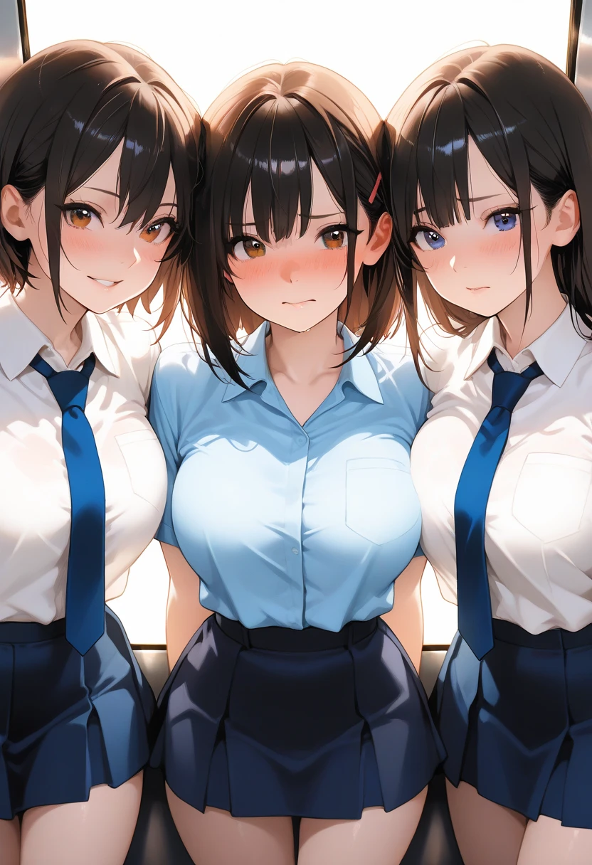 (((Ultra absurdres))), (collage:1.5), (various school sexual scenes), (women are helping teacher's sexual treatment:1.5), (Show off your proportions), (various sex scenes in school), (Looks like it was taken with a camera), (various angle), (ultra-quality), (in 8K), ultla highres, Hyper Detailed Face, Face close up, Realistic, extremely detailed CG unified 8k wallpaper, Highly detailed, High-definition raw color photos, professional photograpy, Realistic portrait, Cinematic Light, Beautiful detailed, 20 years old woman, bob cut ,ponytail, random eye-color, (diagonal bangs), (realistic skin:1.3), (Best Quality:1.4), Super Detail, High quality, master piece, lifelike, (sharp focus:1.3), (Cowboy shot:1.3), (close up:1.3), Perfect face, Silly, (Wearing a school uniform), (students), Delicate Beautiful Hair and Eyes and Face, Delicate eyes, radiant eyes, Lifelike, Hyper-detailing, (colossal tits:1.5), (Big breasts:1.5), (Beautiful breasts:1.5), ((sexy hip)), wet, very wet, Beautiful cute woman, (Bukkake:1.5), (no panties:1.5), (NSFW), camel-toe details, (arms behind back:1.3), arms are down, Dripping from the crotch, Overflowing from the crotch, ((Sexy legs)), thighs, (Women's changing room), (((Seducing the viewer))), (Office lady's sexy self producing), (Changing clothes), wet clothes, (((Sex scenes))), slim body