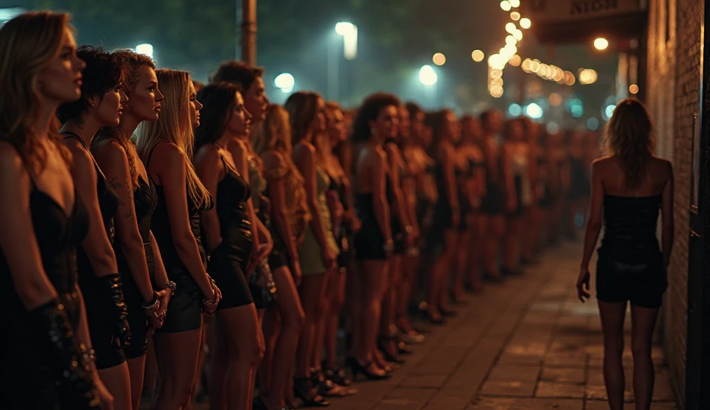 (nudity, explicit, :1.1) ((dark black Negro girl)), happy smiling, ((sloppy big breasted black girl)), in the rain at a concert, women coming and going, many women, obscene, crowded, poor, torn and dirty tattered dirty clothes, collarbone, no bra, torn micro pants, wet clothes, dirty hair, dirty face, dirty skin, black skin, sweaty skin, (sweat: 1.5), muddy skin, muddy feet, bare feet, big breasts, unkempt hair, tan, full body portrait, physically based rendering, cinematic lighting, complex and cinematic look, night, street lamp light, photorealistic, cowboy shot, Dynamic Angle