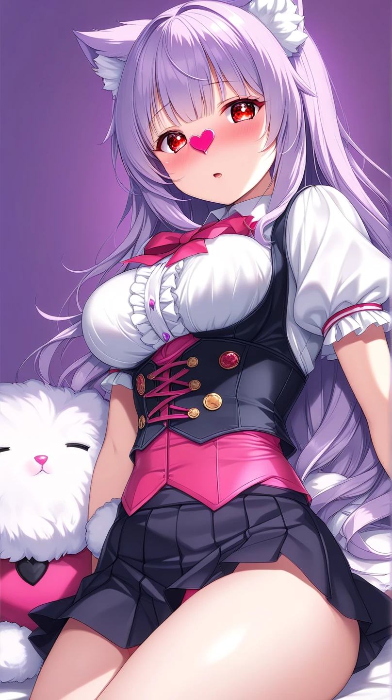masterpiece, best quality,ultra detailed,
anime moe art style,ultra detailed face,
Perfect Anatomy,complete fingers,
full body,dakimakura illumination,
1 gyaru girl,
messy curly ravishing silver super long hair,
half-open-eyes with heart-shaped pupils,
huge large breasts silhouette,frilled impossible clothes,
blouse,skirt,pantyhose,witch-hat,
teasing smile,