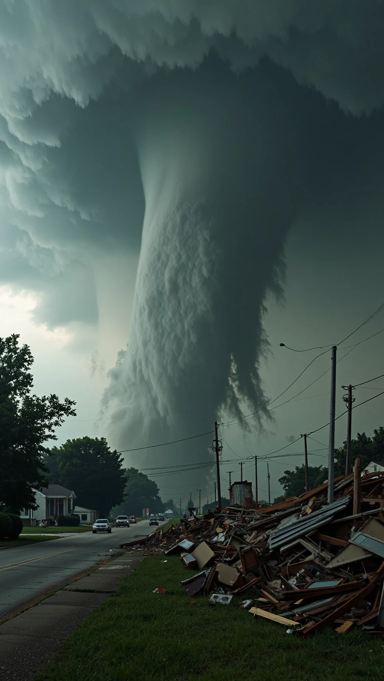 A hurricane destroying a city, apocalyptic scenery