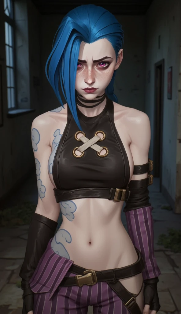(masterpiece , best quality) , <lora:Arcane-Jinx-V2:1>, j1nxl0l, 1girl, looking at viewer,