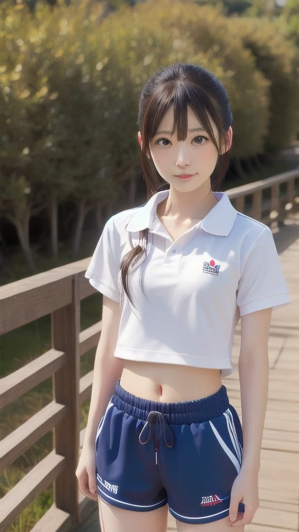 masterpiece, best quality, highres, aanene, short hair, buruma,gym uniform, standing, cowboy shot, outdoors, ahegao,nsfw,