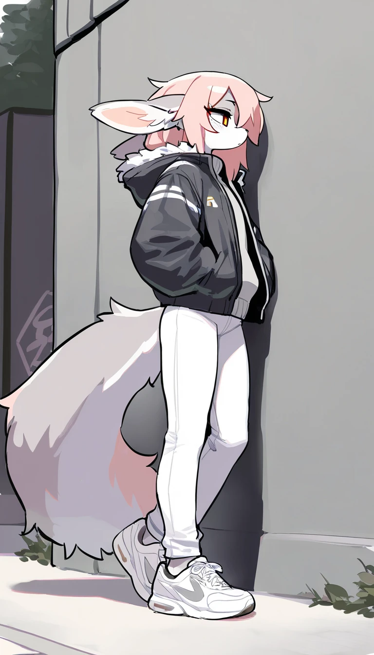 ((nsfw)) By zackary911, zackary911, anthro, Solo, A cute anthro green fox male, male, all grey furry body, male, (cute snout:1.2) full body, black nose, ((by hyattlen, by fumiko, by claweddrip)), 4 toes, detailed grey eyes with black iris, short light grey hair, highly detailed, fluffy tail, fluffy black tipped ears, soft and warm chest, tired expression, blushing, blush, toned body, wearing black sweater, undressing shorts, undressing show, wearing long black socks, long black socks, wearing black skate shoes with white laces, erected , cute erection, genitals, cum out, spilt milk on walls, spilt milk, puddle of spilt milk with bubbles in it, dry hair, tight , plump ass, wet body, wet glossy ass, glossy, rear view profile , sweating, not looking at viewer, mouth slightly open, tongue slightly out, tongue, well drawn hands, good anatomy, facing away, short hair, kneeling, crouched down, master bating, downtown city background, crowded streets, traffic details, parked cars detail, morning sky, sky details, realistic lighting effect, kneeling at sidewalk ledge, milk spilling down the side walk onto the road, milk spill, milk puddle with bubbles in it