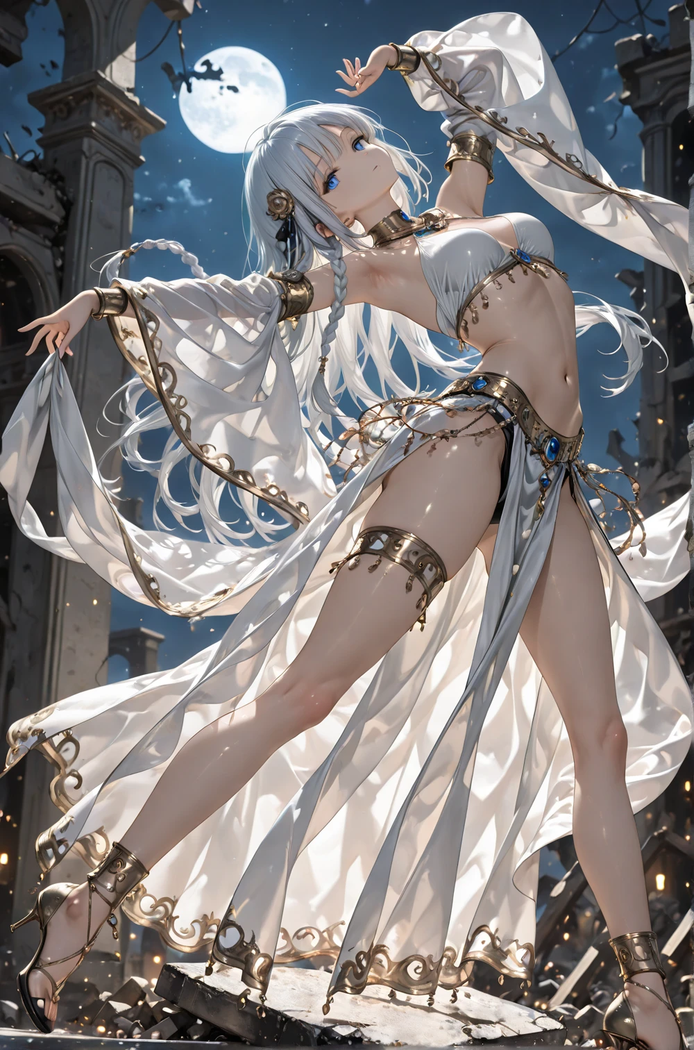 ((masterpiece, best quality)), Delicate face,Elf,Standing picture,whole body,Perfect body proportions,Long legs,Long wavy hair,beautiful eyes,Fantasy style,White background,Extremely beautiful,transparent,Pure white flower marriage,Sexy bikini,chain,Tattoo,Lace,exposed,