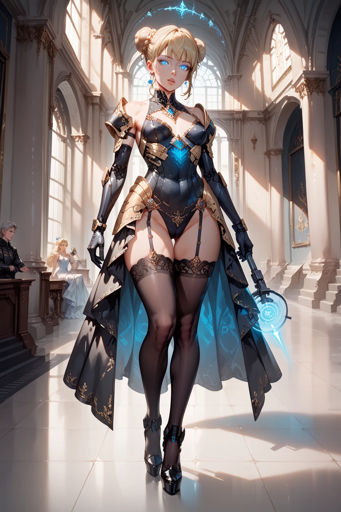 ((Best Quality)), ((Masterpiece)), (Details: 1.4), 3D, A Beautiful Modern Beauty, (Black Gauze Dress: 1.9), (A Bun: 1.7), (No Shoes: 1.1), (Black Stockings Long Leg: 1.7), HDR (High Dynamic Range), Ray Tracing, NVIDIA RTX, Super-Resolution, Unreal 5, Subsurface Scattering, PBR Texture, Post Processing, Anisotropic Filtering, Depth of Field , Maximum Clarity and Clarity, Multi-layer Textures, Albedo and Specular Mapping, Surface Coloring, Accurate Simulation of Light-Material Interactions, Perfect Proportions, Octane Render, Bicolor Light, Large Aperture, Low ISO, White Balance, Rule of Thirds, 8K RAW,