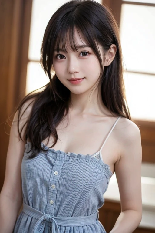 18 year old beautiful girl, Big eyes, Large Breasts, Small and slim, 8K, Highest quality, (Highly detailed head: 1.0), (Highly detailed face: 1.0), (Very fine hair: 1.0), Highly detailed official artwork, Anime Moe Art Style, Beautiful and detailed anime art, smile, whole body, Swimwear、sleek long hair