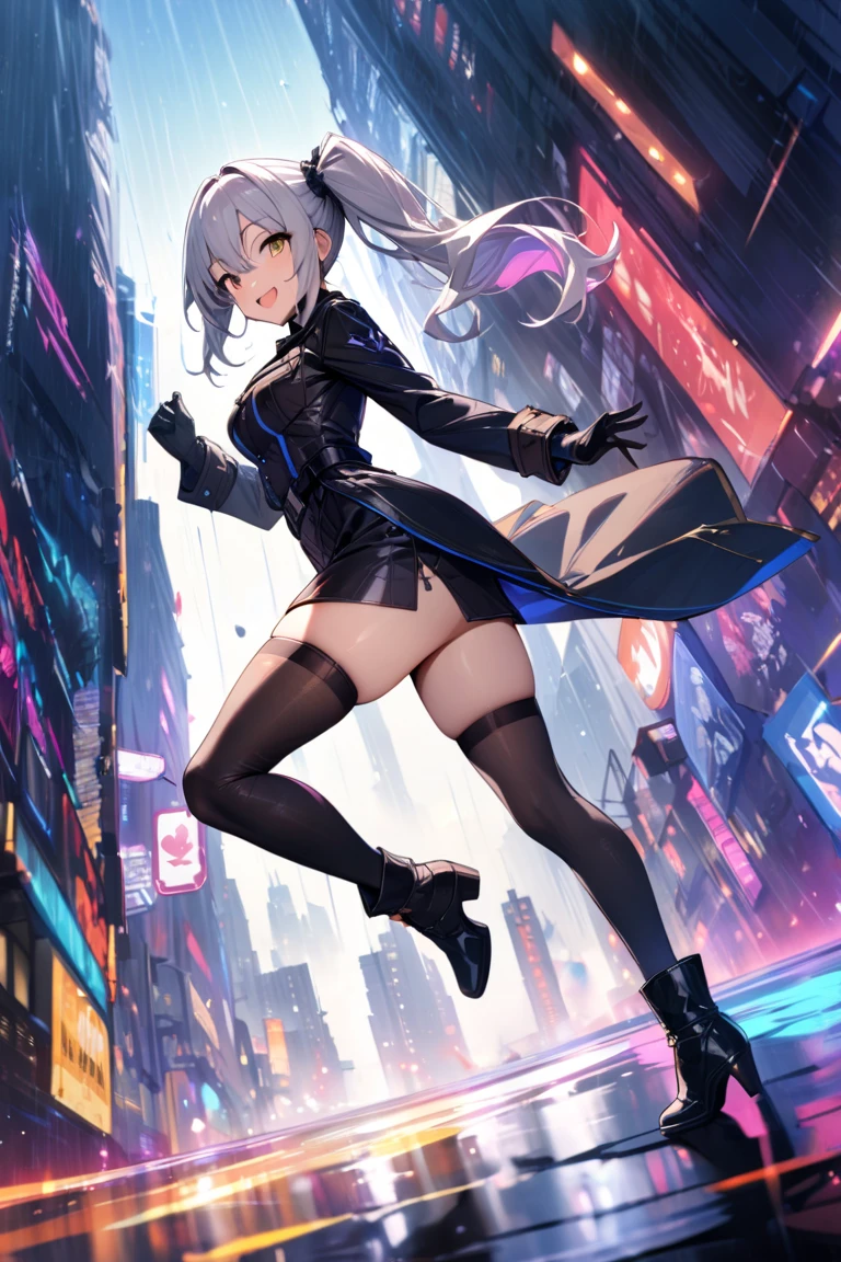 a girl，Hair color random，Random hairstyle，tights，((Super detailed zipper))，Short skirt，(shorts)，Stylish style，dynamic poses，Sexy