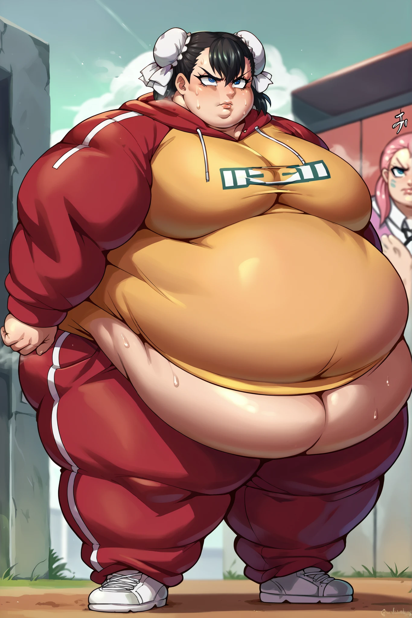 fat, persona, big belly, pink hair