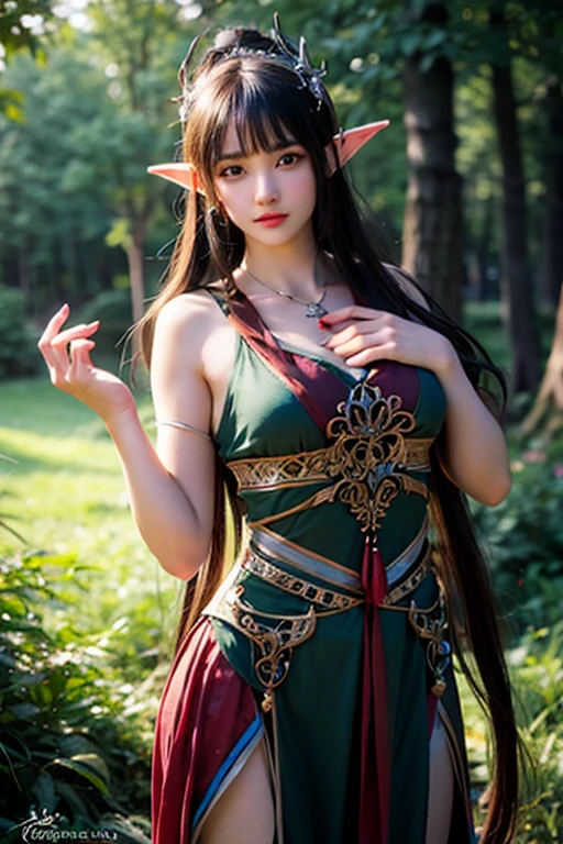 Female Elf,magia,palatial palace,Large breasts,Mature,Intricate and ornate decoration,complex pattern