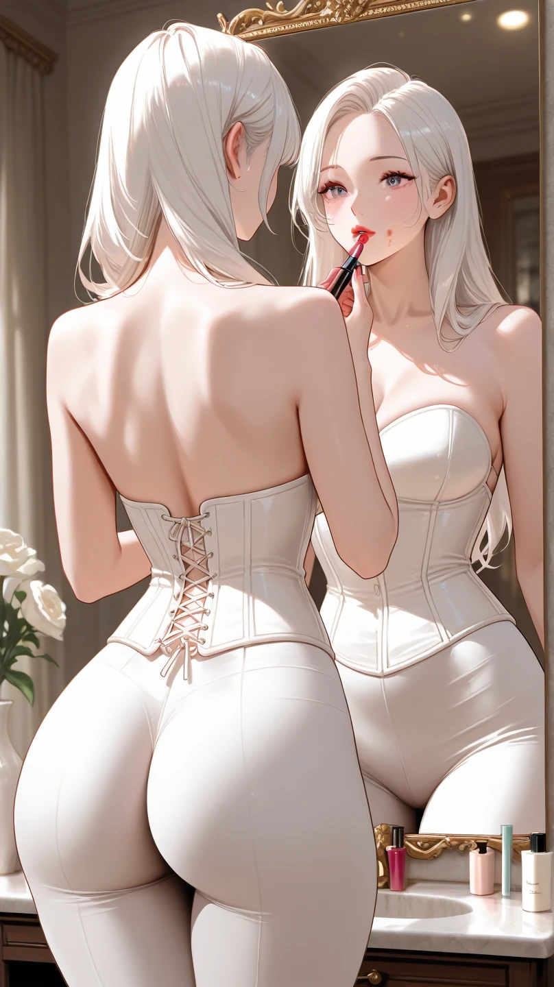 sweet1-000056,best quality, masterpiece, illustration, an extremely delicate and beautiful, extremely detailed ,CG ,unity ,8k wallpaper, Amazing, finely detail, masterpiece,best quality,official art, extremely detailed CG unity 8k wallpaper, absurdres, incredibly absurdres, huge filesize, ultra-detailed, highres, extremely detailed, beautiful detailed girl, extremely detailed eyes and face, beautiful detailed eyes, light on face,cute, (Kpop idol), (aegyo sal:1), 1girl,18 years old,(very long legs:1.6),middle breasts,cleavage,(breasts out:1.5), beautiful detailed eyes,light on face,((Cheongsam:1.1)),(head_photo :1.9),Chinese Style background,Particularly strong light,lying,Feminine Expressions,(Flesh-colored silk stockings),(Slim legs),(arms behind back),(white hair:1.2),short hair, ((corset)), (cat ears),bar, ulzzang-6500-v1.1:0.2