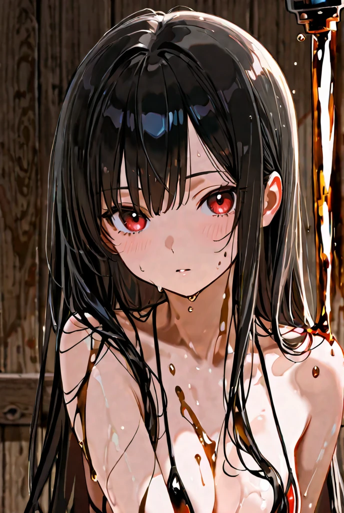 1girl, aster nemesis, dark-skinned female, black hair, very long hair, yellow eyes, flat chest , twin tails, looking at viewer, (((dark cave))), , tanned body, smile, ,(((tentacle sex))),(nsfw),,naked,nude,wet body,from side