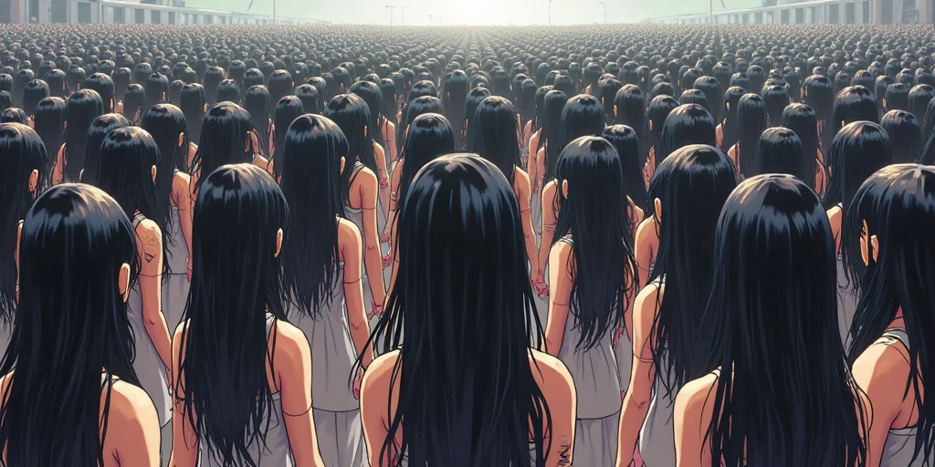 (((((Japanese Clone girls=Myself)))))), (((Best Super High quality Myself Clone girls Raw Photography Art))), (16K, Highest quality, Ultra-high resolution, RAW Photos), (((It&#39;s so unrealistic., With unparalleled depiction, With an unfathomable sight, An unprecedented and shocking worldview, Clone girls in a world of mass reproduction, Ultra-realistic))), (((Japanese, woman, 18yo, Ogura Yuko))), (Small face, ((Thick black hair, Semi-long hair))), ((V-neck short-sleeve dress)), (((((Very detailed美しい女体, Accurate body structure, Very detailed完璧な, Super busty body with very large breasts, Clearly emphasizes cleavage))))), (((Dark Eyes, Mature face, Cute Smile, A gentle gaze))), (((Her happy and smiling expression is so cute))), ((((((((Very detailed分身増殖描写, ((1girl→Myself cloning→1,000,000,000,000,000,000,000,000,000,000,000,000,000,000,000,000,000,000,000,000Myself Clone girls)))))))))), ((((((((Very detailed, The precise depiction of the proliferation of Myself Clone girls, ((With the perfectly identical bodies of Myself clone girls, With the exact same face as the Myself clone girls, With the exact same hairstyle as the Myself clone girls, In the exact same clothes as the girls who are my clones, Perfectly the same height as the Myself clone girls, Super big breasts, just like the Myself clone girls)))))))))), (((Myself clone girls only))), (((Multiple pairs, Very detailed depiction, (Myself clone girls hug each other, Myself clone girls assemble, Fun conversations with fellow Myself clone girls, A fun conversation between Myself clone girls, Myself clone girls holding hands, Walking with lots of Myself clone girls)))), (((Everyone looks at the camera))), (((Unbelievably crowded, Transcendent Myself clone girls intimately, Countless Myself clone girls surround you in 360 degrees))), (Bright, soft sunlight), (((Very wide field of view, Very detailed, Detailed ultra-perspective depiction with clear depth, wide view))), (((((Landscape with a curved slope))))), (((Very photographic and detailed depiction, Myself clone girls will multiply infinitely and fill the surroundings from one side to the horizon with their bodies tightly packed together without any gaps., A scene of endless Myself clone girls and a fun atmosphere))), (Focus on the average value of the image)