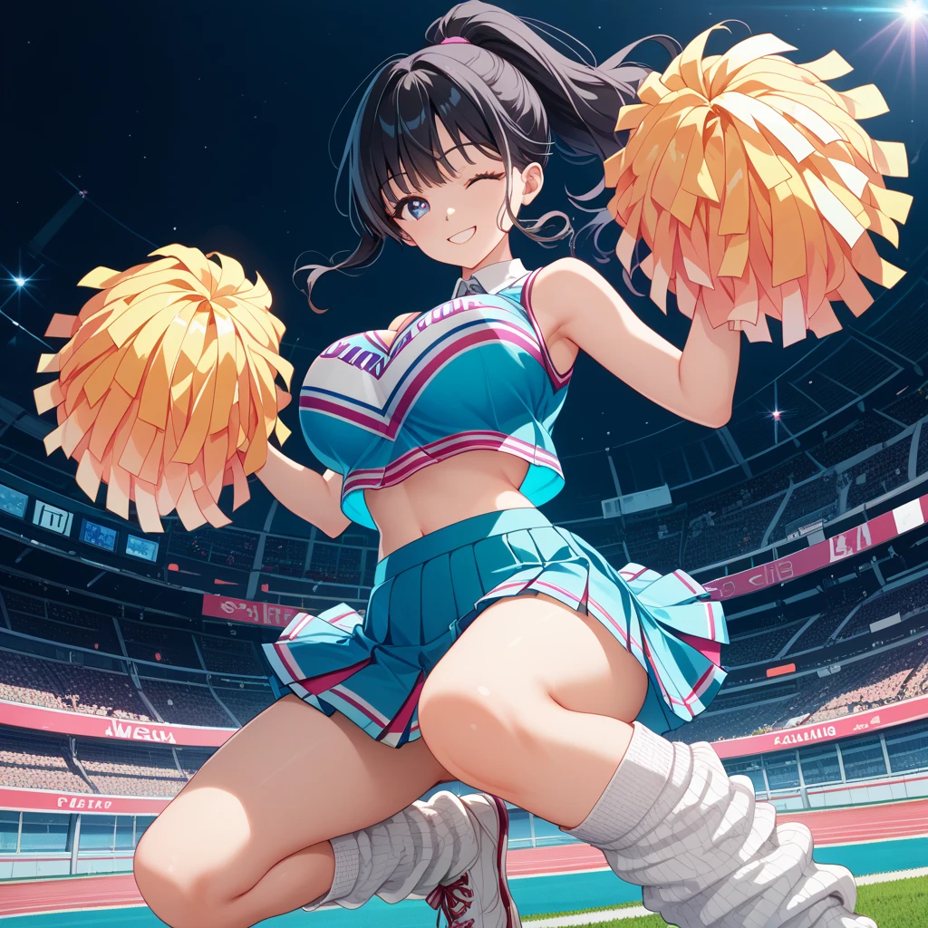 yuukikonno, yuuki konno, hair band, Long Hair, Pointed Ears, Purple Hair, (Red eyes:1.5), (Small breasts:1.2), Open your mouth wide,(Very delicate eyes), (cheer leading), (whole body),smile,blush,Lower, (Sweaty), Sweaty Wet Clothes, (Purple clothes), Pleated skirt,Black socks,sneakers,Belly-baring support, playground, (Jump), (Jump), 足を曲げてJumpする, air, blue sky, Grass原, smile,Cheerleader, Pom-pom \(cheer leading\), Grass, smile,
break looking at viewer, whole body,(Cowboy Shot:1. 5) ,
break outdoors, Stadium,crowd, people々々,
break (masterpiece:1.2), Highest quality, High resolution, unity 8k wallpaper, (figure:0.8), (Beautiful attention to detail:1.6), Highly detailed face, Perfect lighting, Highly detailed CG, (Perfect hands, Perfect Anatomy),