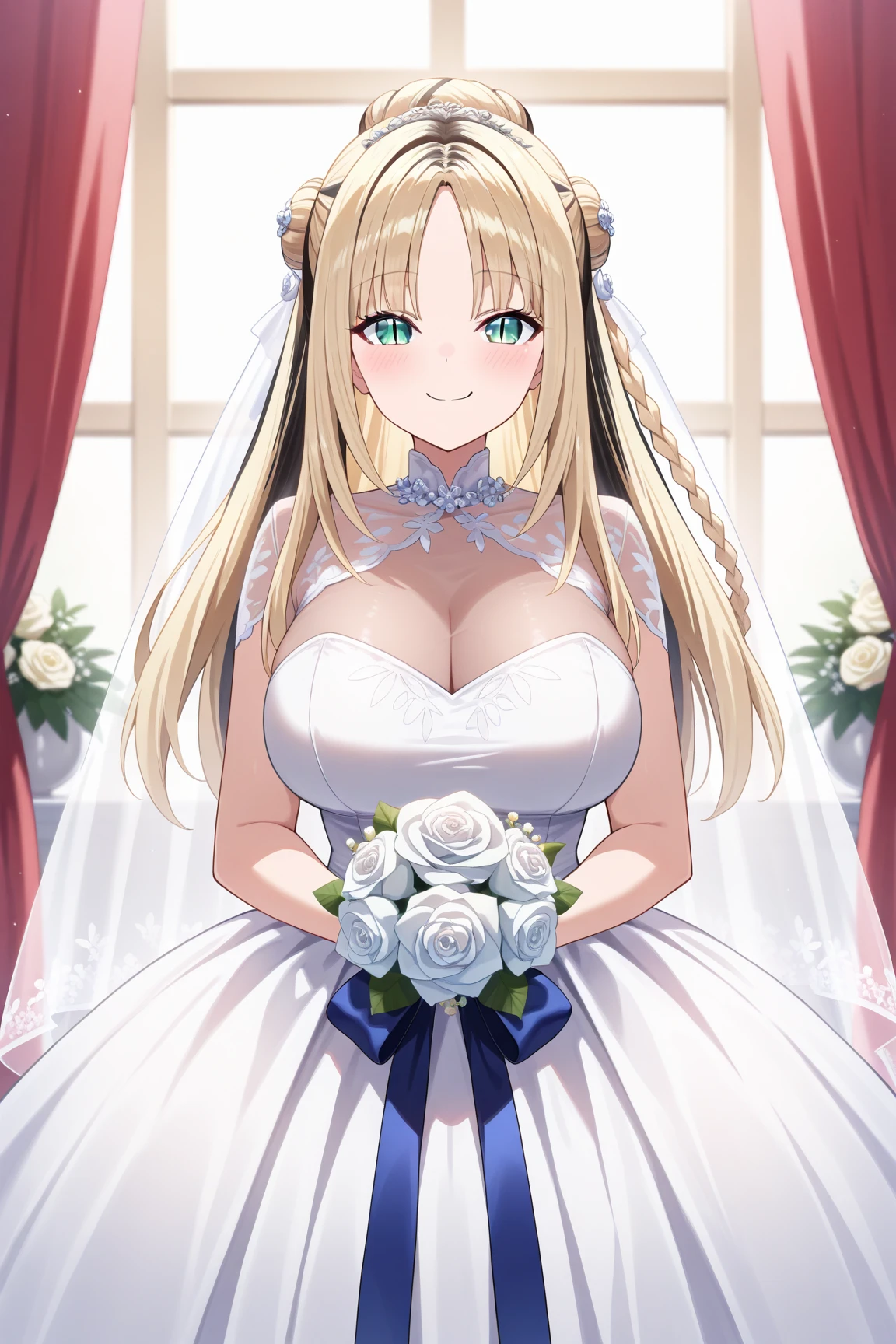 (masterpiece:1.3),((High resolution)),((high quality)),((Super detailed))、1 girl、perfect balance、perfect face、detailed face、cute face、beautiful詳細な目、Expressive eyes、cute eyes、shiny eyes、perfect body、beautiful体、perfect body、beautiful体、(((Wedding dress)))、off shoulder、marriage、church、marriage式、bride、smile、、(big breasts)、(head shot)、embarrassing、blush、beautiful女の子、cute face、beautiful顔、cute face、beautiful、best quality、good anatomy、ornamentahiru Shiina、smile、closed mouth、blush、Are standing、from below、(NSFW:1.3), ((Super detailedな背景)), Mistress Pose, ((8k wallpaper)) , smile, looking at the viewer, moody lighting, face-to-face audience