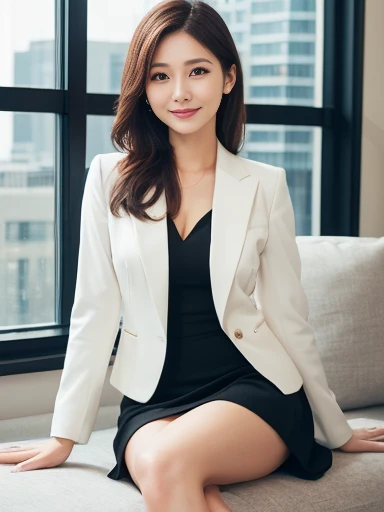 ((best qualtiy,realisticlying,8K HD,tmasterpiece:1.3)),focal:1.5,perfect bodies:1.3,(Short ponytail straight hair,Vertically smooth hair,A detailed:1.3)),((wetclothes:1.1),White high-end brand fashion suit suit:1.3,(detailed outfits:1.3),(delicate stiletto heels crystal band sandals,high high quality:1.2)), Highly Detailed Face and Skin Textur, Fine Eye,二重まぶた,realistic pupil,skin lightening,Beautiful face,Swollen eyes,Healing is a smile,(female focus,Waist focus,close focus,hdr shot,20yr old,Raised breasts,no-bra,the areola is visible,With a petite figure,Slim:1.3,slenderlegs:1.3,beautiful night scene,Luxury office,floor to ceiling window,Long table,Double bed,Cocked buttocks:0.6,Playful and coquettish beautiful pose(full bodyesbian:1.8))