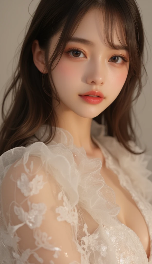 (Highest quality、8k、32K、masterpiece、Hmph:1.2)、(RAW Photos)、(Realisticな)、(Photorealistic:1.2)、(High resolution)、Ultra-detailed、Very beautiful face and eyes、One Girl、Round and small face、Big breasts and small waist、Delicate body、(Close-up、Highest quality、Attention to detail、Rich skin detail、Hmph)、(Highest quality、8k、Oil paint:1.2)、Very detailed、(Realistic、Realistic:1.37)、Vibrant colors、(((Blushing cheeks)))、(((Woman&#39;s face)))、(((smile)))、(((Light brown hair)))、(((Fold your arms in front of your chest)))、(((Cowboy Shot)))、(((White background)))、((Bob Hair))、(((Pure white wall background)))、(((She is wearing a white and grey checked tank top.)))、(((Pure white wall background)))、(((Ruffled tank top)))