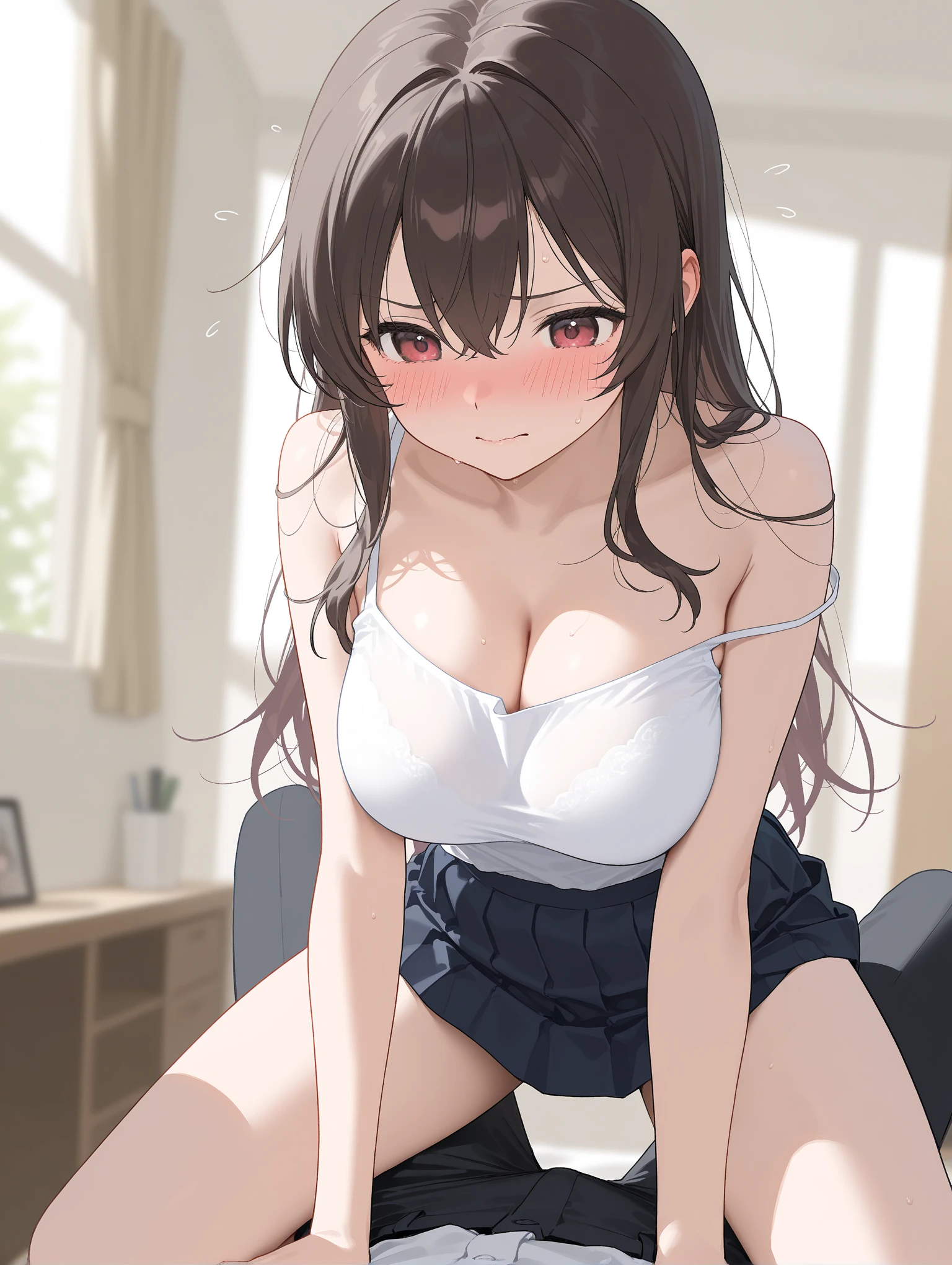 SFW,(8k, RAW photo, best quality, masterpiece, soft cinematic lighting, soft color:1.6),(ideal ratio body proportions:1.8),(from below, ceiling:0.0),(from above:1.6),(looking up  at viewe:1.5),(kneeling:1.6),(beautiful eyes focus:1.7), (realistic), (town background:1.4), (solo, mature woman,22years old,super beautiful face,super detaild beautiful brown eyes :1.8), (detaild office lady costume:1.6),(coverd nipples:0.5),(embarrassed,red Cheeks:1.25),long hair, {{slicked back hair}}, white blonde color hair, clean skin, (smaller butt:0.5),(coverd nipple:0.9),(sagging huge long wide heavy breasts:1.5),(under boob:1.6), ( Perfect body skinny beauty: 1.5),(open mouth:1.1),(temptation pose:1.8),(heavy breathing:1.5),(covered by the devil's shadow:1.5),