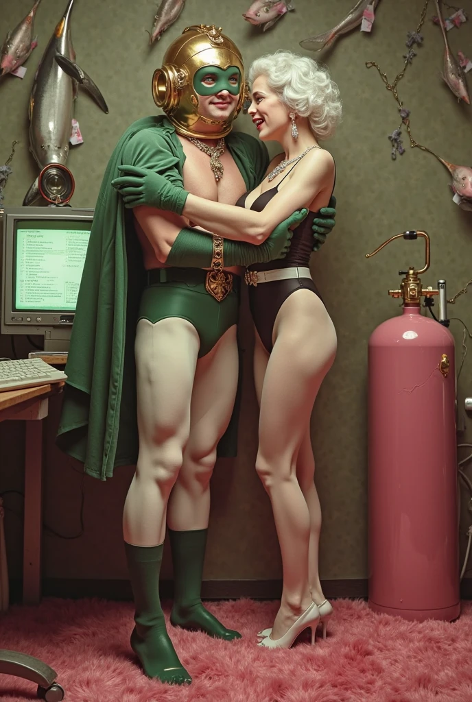 Masterpiece, best quality, Masterpiece, best quality, 1 woman, astronaut suit , wear a hat , big breasts , abdomen , Long legs , Put your hands on your hips... , shoe , 1 man , old man , Dry skin , Waist hug , molest , full body , abandoned factory , at night