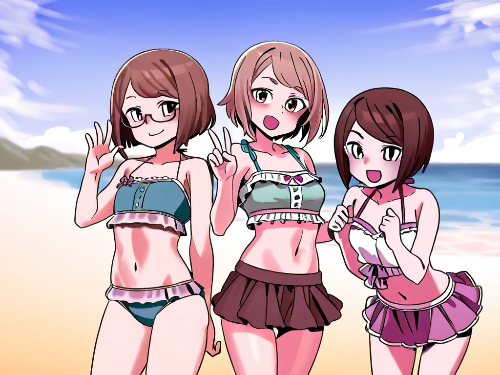Anime-style characters playing in swimsuits