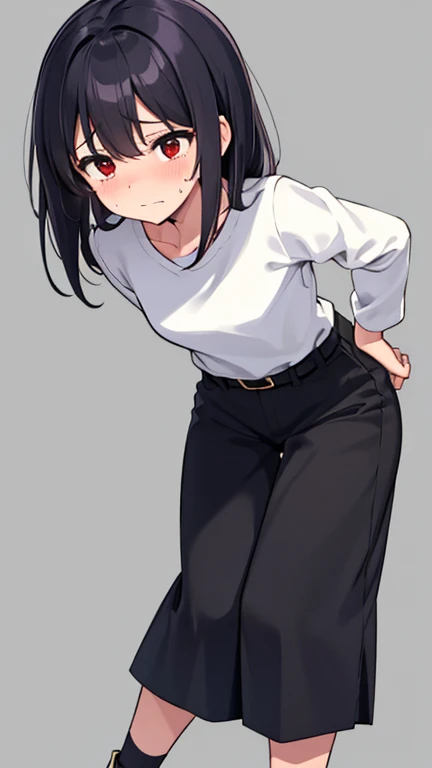 ((highest quality)), ((High resolution)), ((((〜8-year-old))))、((flowing love juice))、((((blush))))、black hair、Lower body is naked、open pussy、((((The pussy is very clear))))、shirt、black skirt、(((Get angry)))