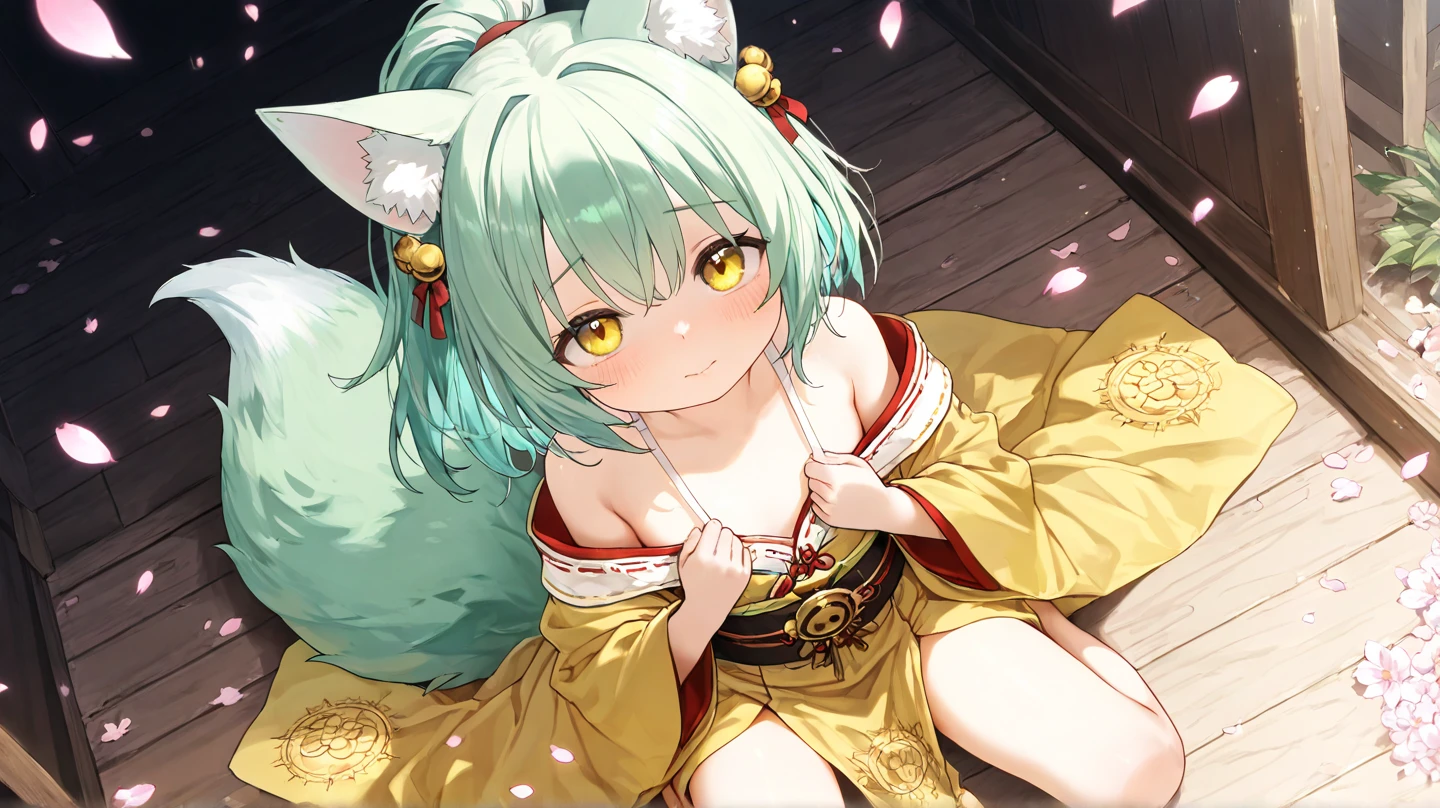 ((loli)), ((child)), ((petite)), flat chest, standing, solo, extremely long hair, curly hair, lime green hair, green eyes, ((lime green animal ears)), ((lime green canine tail)), ((tribal clothes)), ((topless)), nipples, cinematic lighting, volume lighting, bright tone, warm color, colorful, masterpiece, super detail, high quality, best quality, highres, 16k,