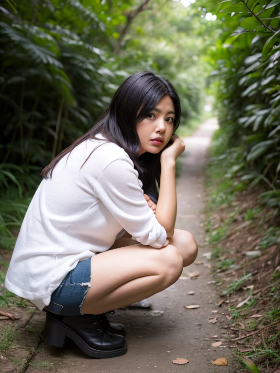 A young woman with a stick stuck in her vagina