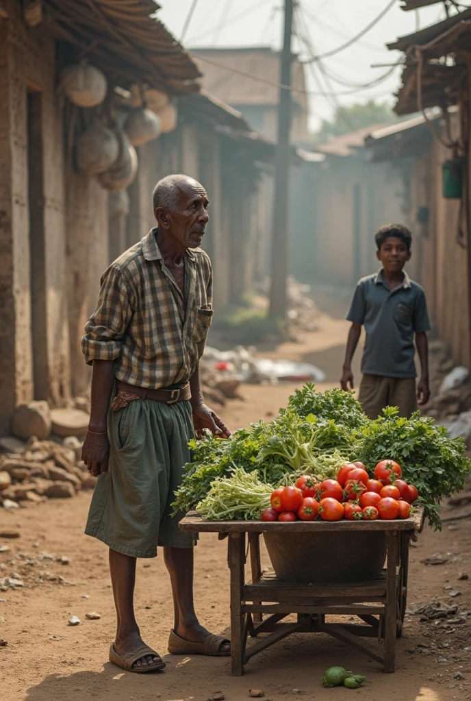 Indian poor oldman a making big and longer train out of green chili