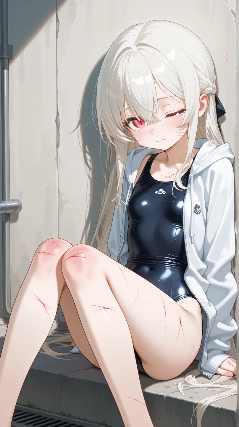 ((Highest quality)), ((masterpiece)), (detailed), ((High resolution)), ass pov, 1girl, 独奏, angry, full blush, embarrassed, naughty face, crying, ahegao, long tongue, school swimsuit, clothed, show off nipple, spread legs, NSFW, sweat, rittle wet, depth of field