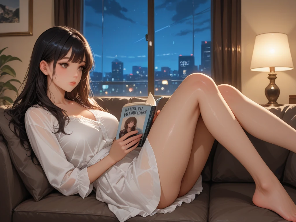 Mai sakurajima, hair flower, blue dress, grey eyes, light blue hair,large breasts, sexy,nsfw,
, 1 girl,seductive smile,(1 girl in the photo:1.5),(alone:1.5),(long black hair:1.1), beautiful purple eyes, (european style long dress:1.1), long sleeves,white legwear,white high heels
, potted planet,flowers, window,door,butterfly,tree,table,chair,sofa,book,tea, coffee,jar,
, dappled sunlight,ray tracing,dynamic angle, dynamic pose, chubby athletic body