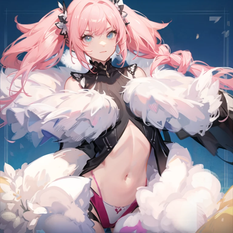 girl with、side ponytail of left、Overall light pink hair color、Light blue mesh、Light blue eyes、fluffy hair、long lashes、huge tit、校服、Fluffy tactile sensations、a miniskirt