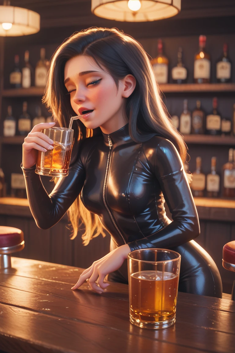 The woman herself holds the beer