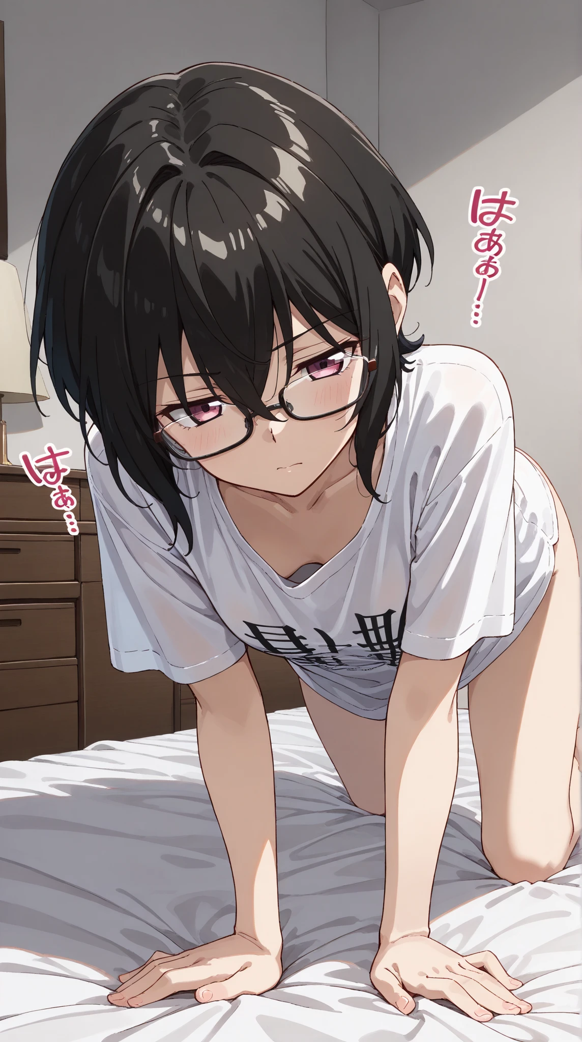 a beautiful very young girl with ponytail black hair and glasses having vaginal sex with a man, uncovered, nude, spreading leg, highly detailed, best quality, detailed face, detailed skin, neotenized, cute, hot, adolescent, masterpiece, blushing, happy, cumming, bedroom,