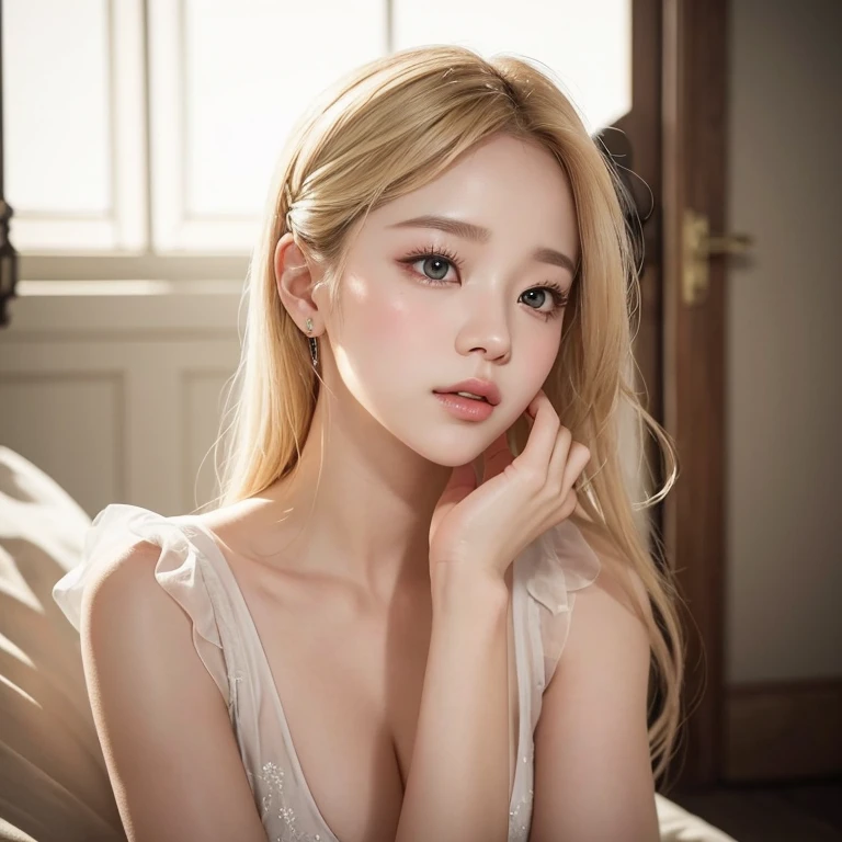 (high details:1.4)、(surrealism:1.4)、(soft lighting:1.05)、32,000、1 woman、realistic lighting、face lighting、ray tracing、(brightened light:1.2)、(improve quality:1.4)、(Realistic textured skin of the highest quality:1.4)、original photo, lifelike, full body woman love, bed, soggy, big bust, stylish hairstyle, pale skin, black eye, pink lips, (Beloved), (:1.1), ~Through, detailed background, detailed face, delicate eyes, good hair, Anatomically correct body, elastic skin, make up, masterpiece